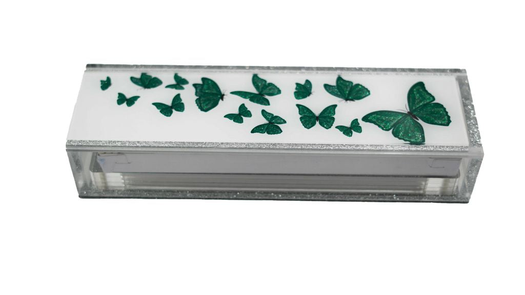 WHITE with GREEN BUTTERFLY LUCITE RUMMY SET