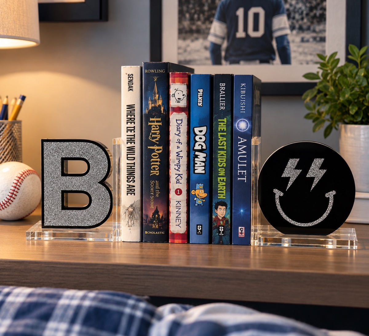 Personalized Initial & Smiley Lucite Bookends