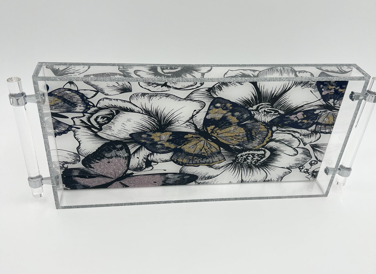 Antique Butterfly Lucite Tray with Handles