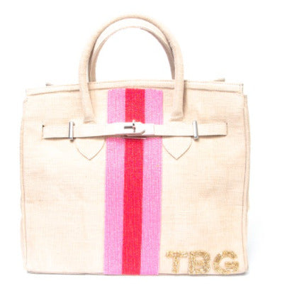 Neon Pink & Gold Petite Personalized Jute Tote