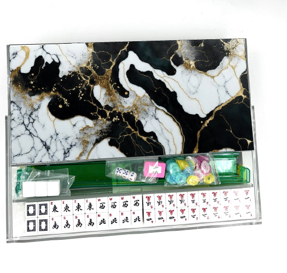 Black, Gold & White Marble Lucite Mahjong Set