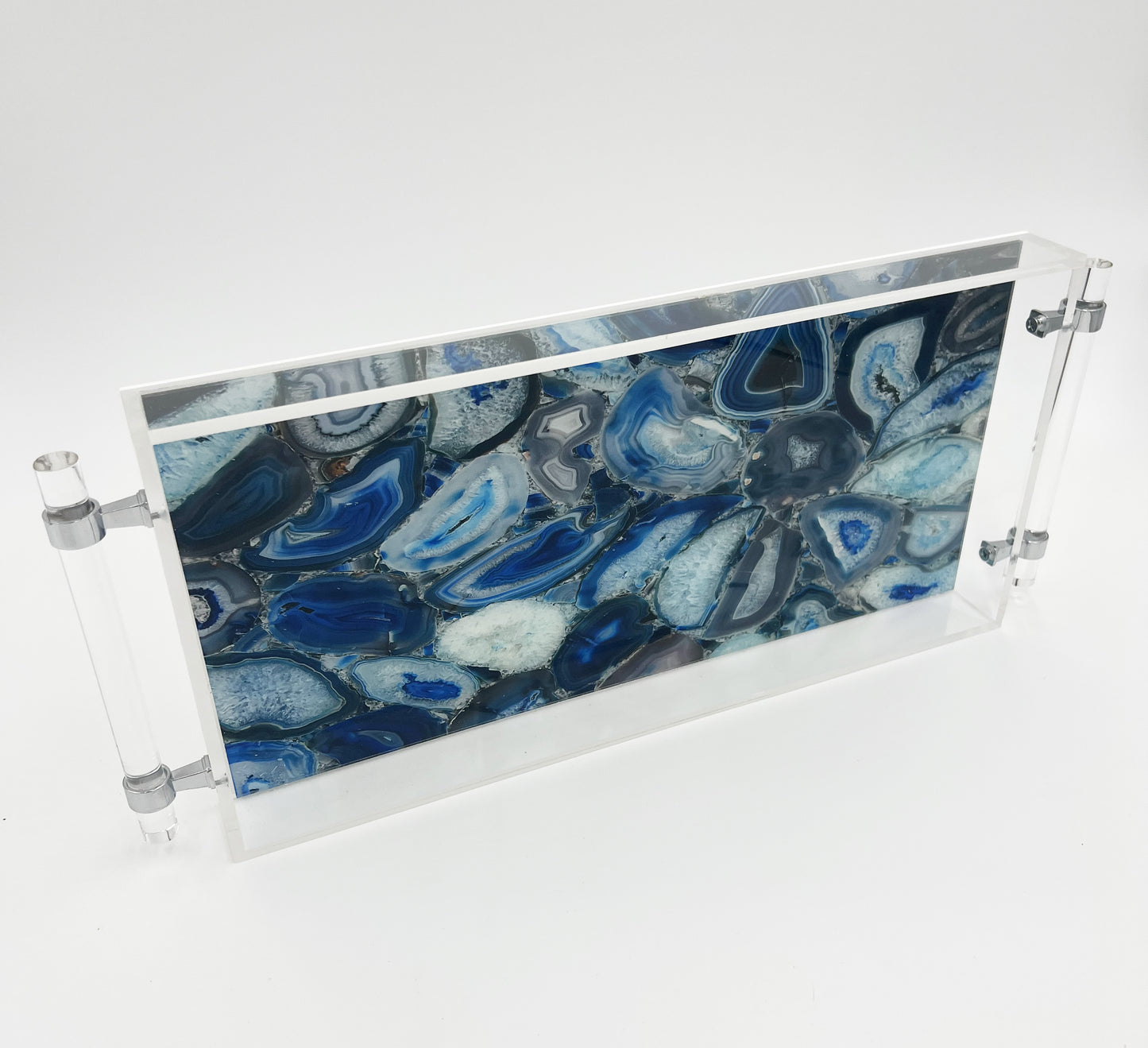 Blue Agate Lucite Tray with Handles