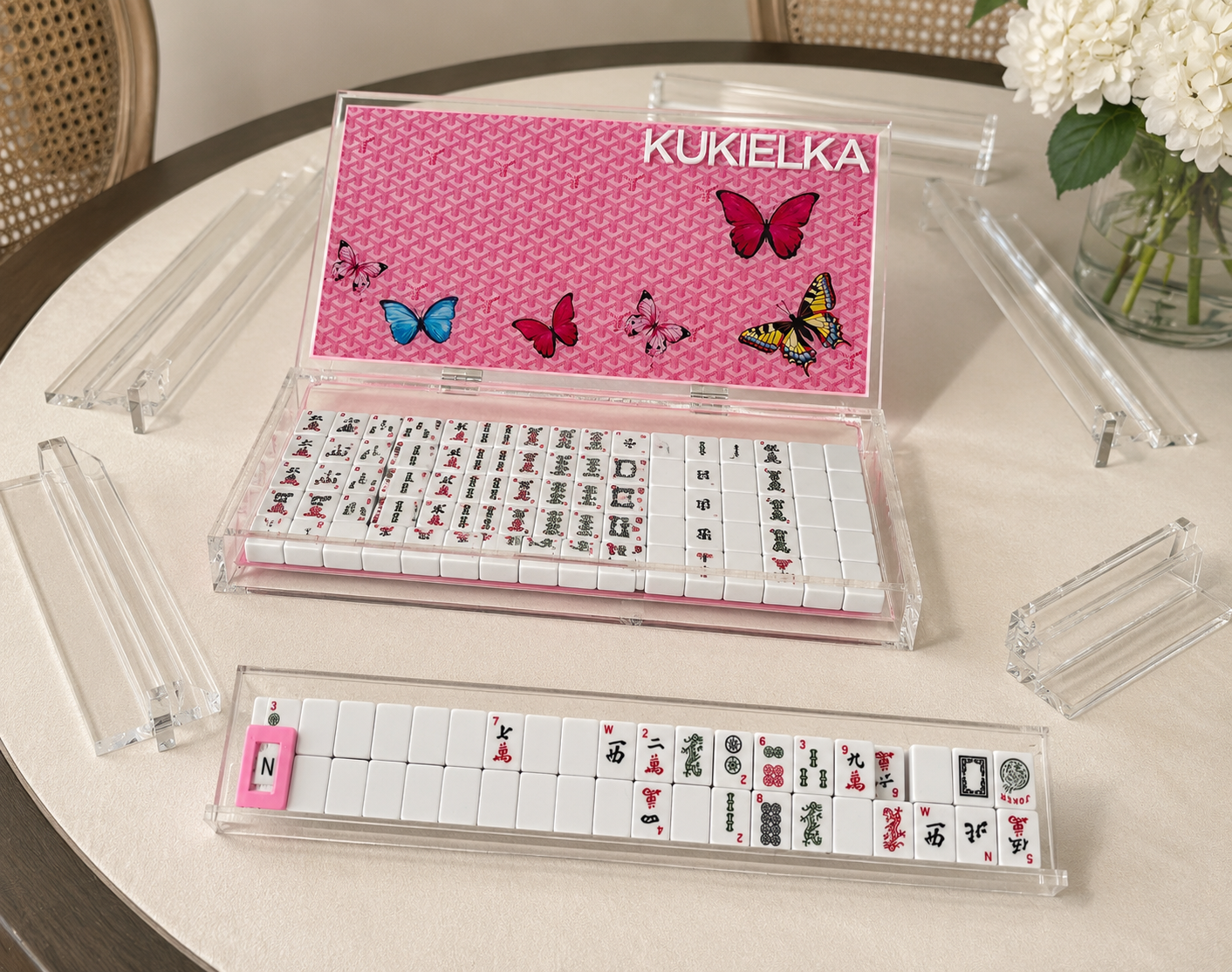 The Pink Butterfly Mahjong Set