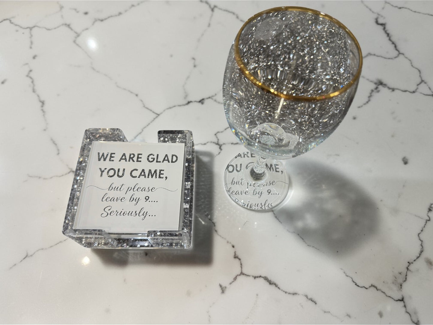 “Please Leave by 9” Custom Coaster Set