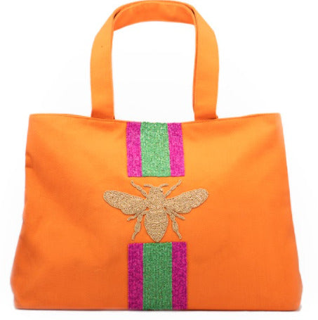 Orange, Fuchsia & Green Personalized Canvas Tote