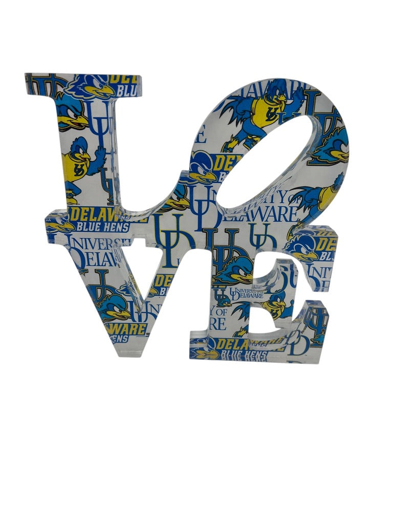 Delaware Blue Hens LOVE lucite block by Jax Gifts