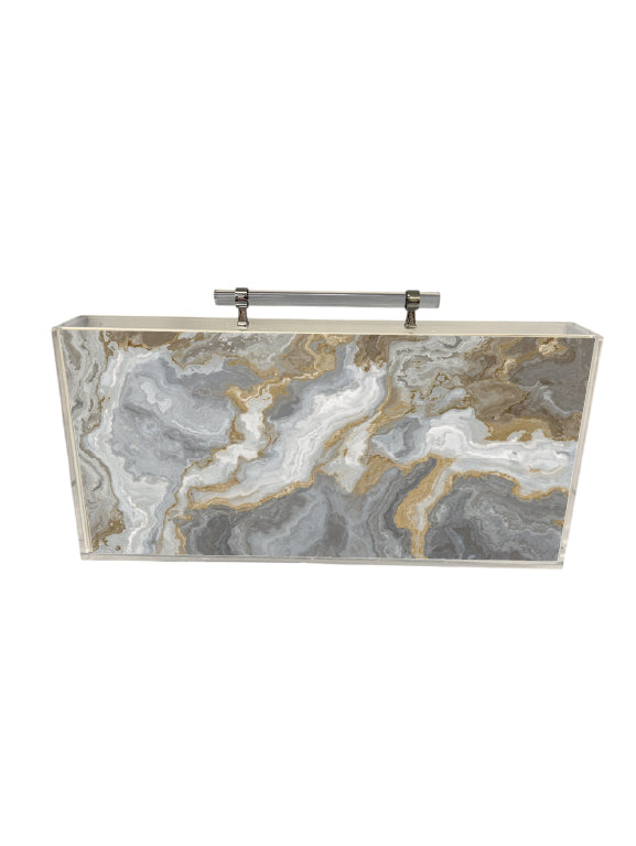 Grey & Gold Marble Lucite Mahjong Set