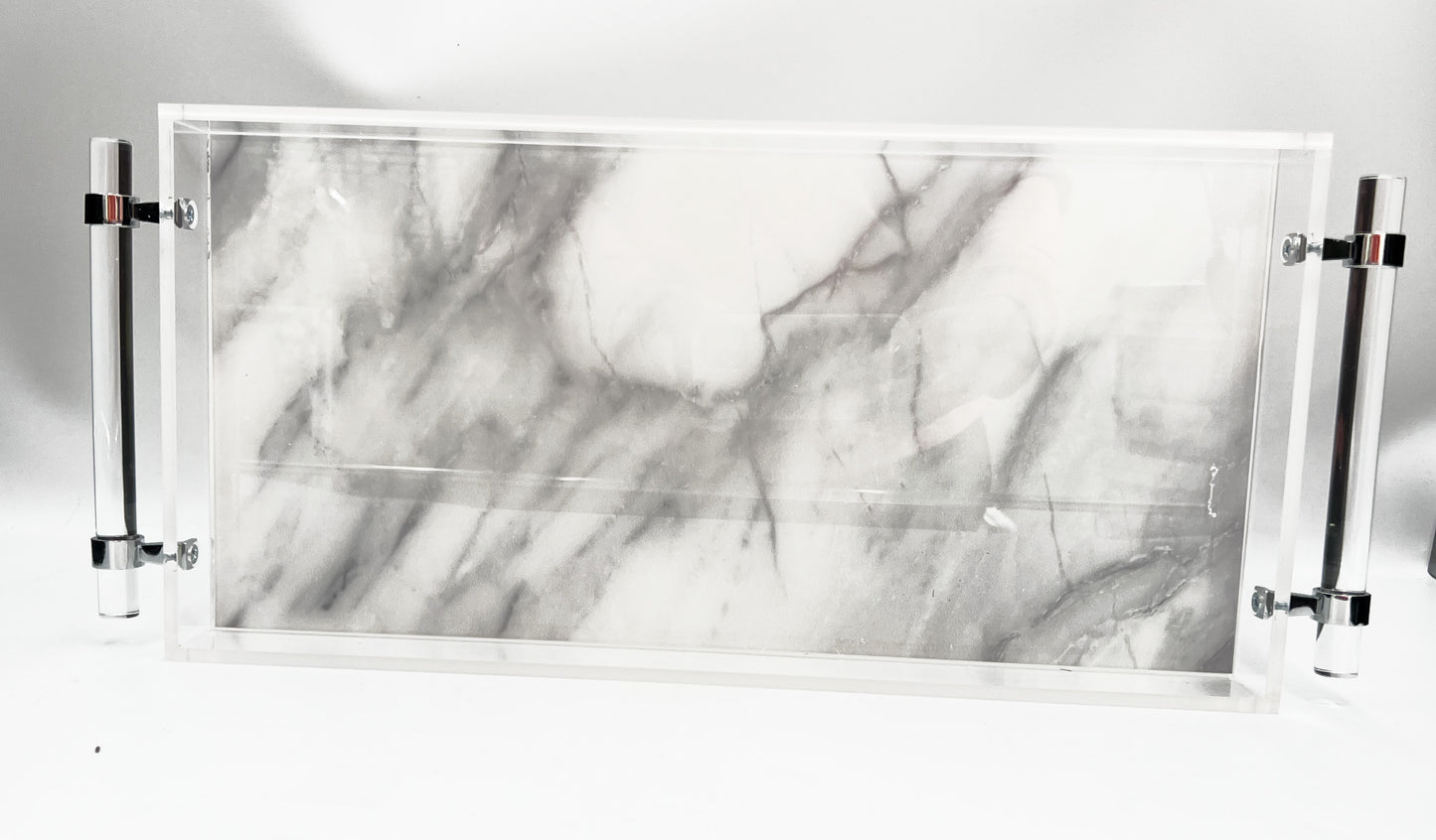 Marble Lucite Tray with Handles
