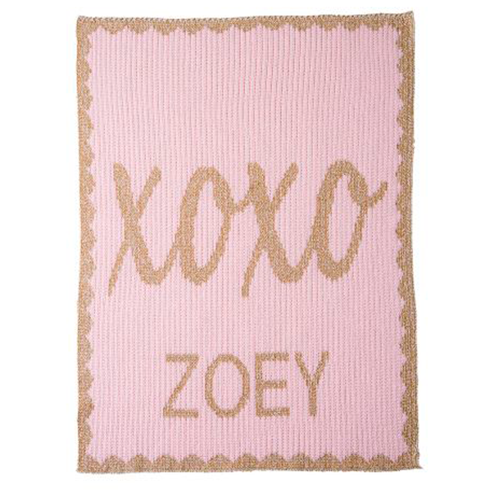 Personalized Metallic Hugs and Kisses Name baby blanket from Jax Gifts