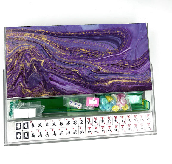 Purple Marble Abstract Lucite Mahjong Set