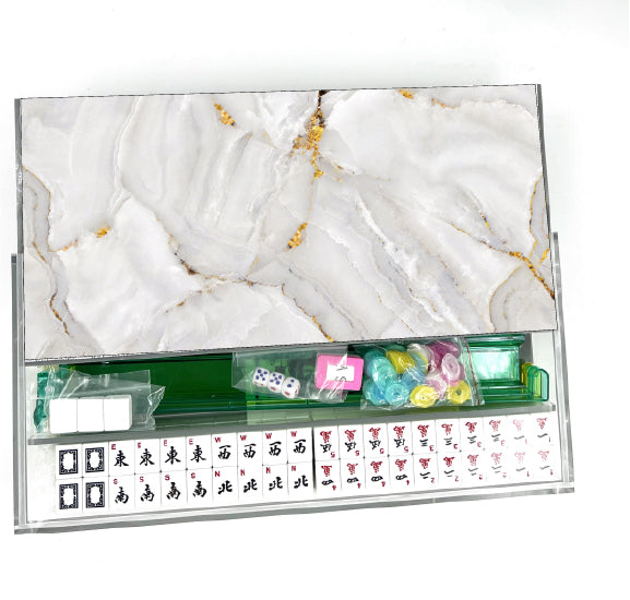 White & Gold Marble Lucite Mahjong Set