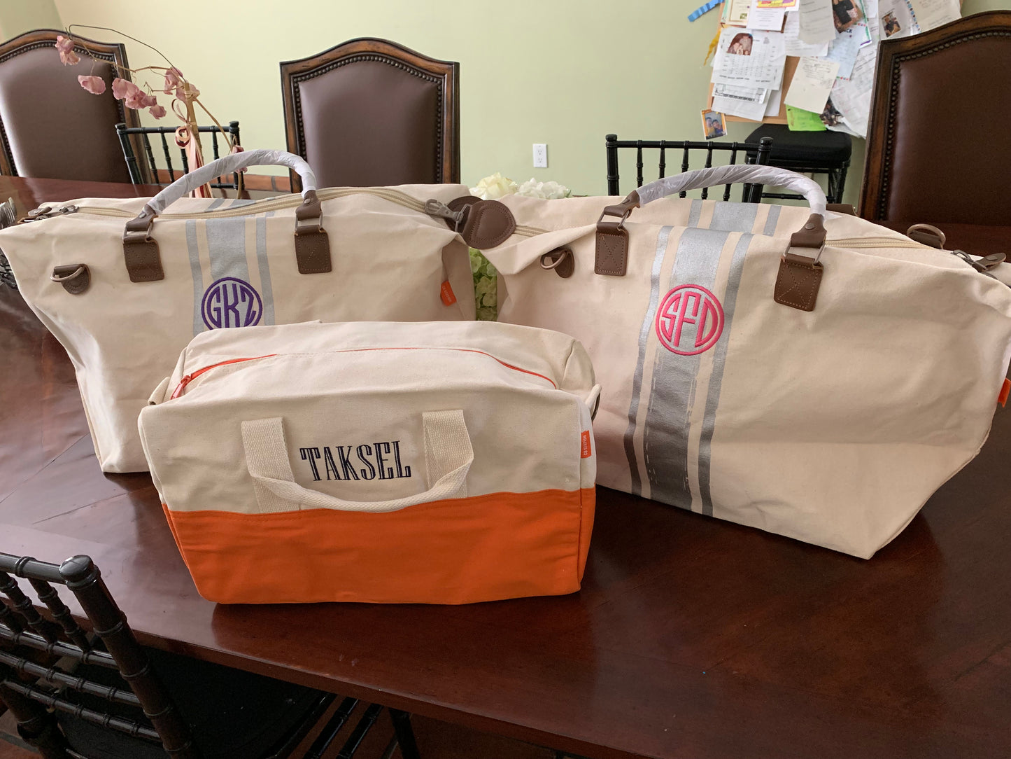 canvas weekender with silver