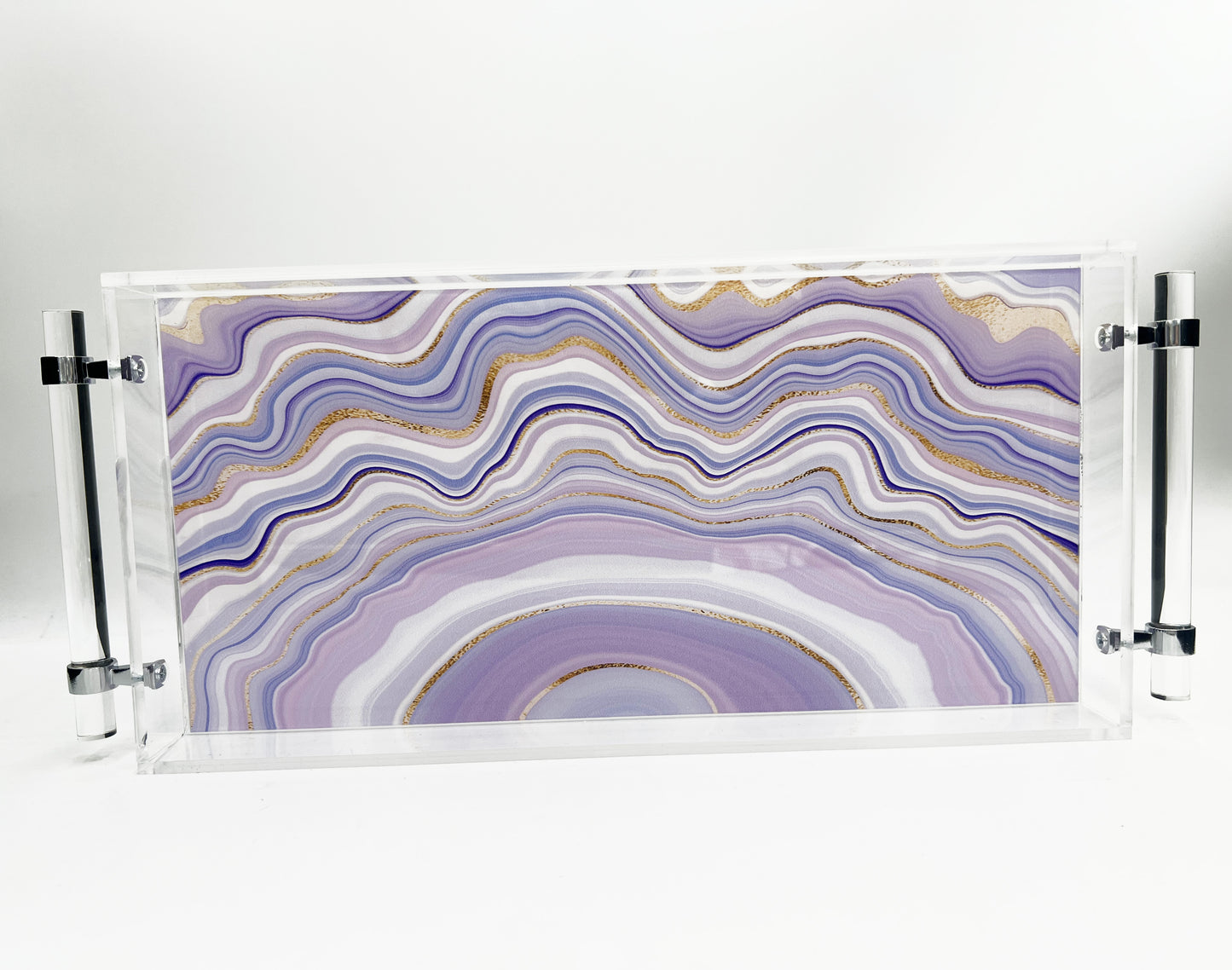 Lucite Tray with Handles- Lavendar Marble