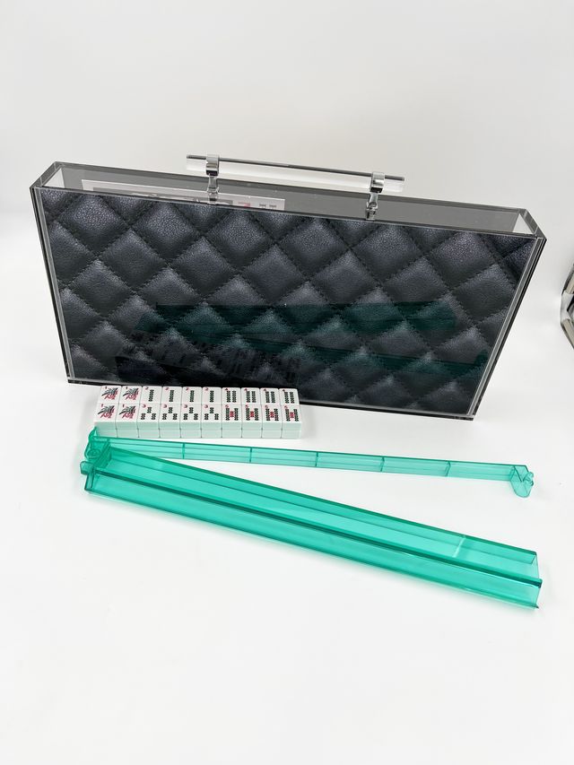 Black Leather Lucite Mahjong Game Set