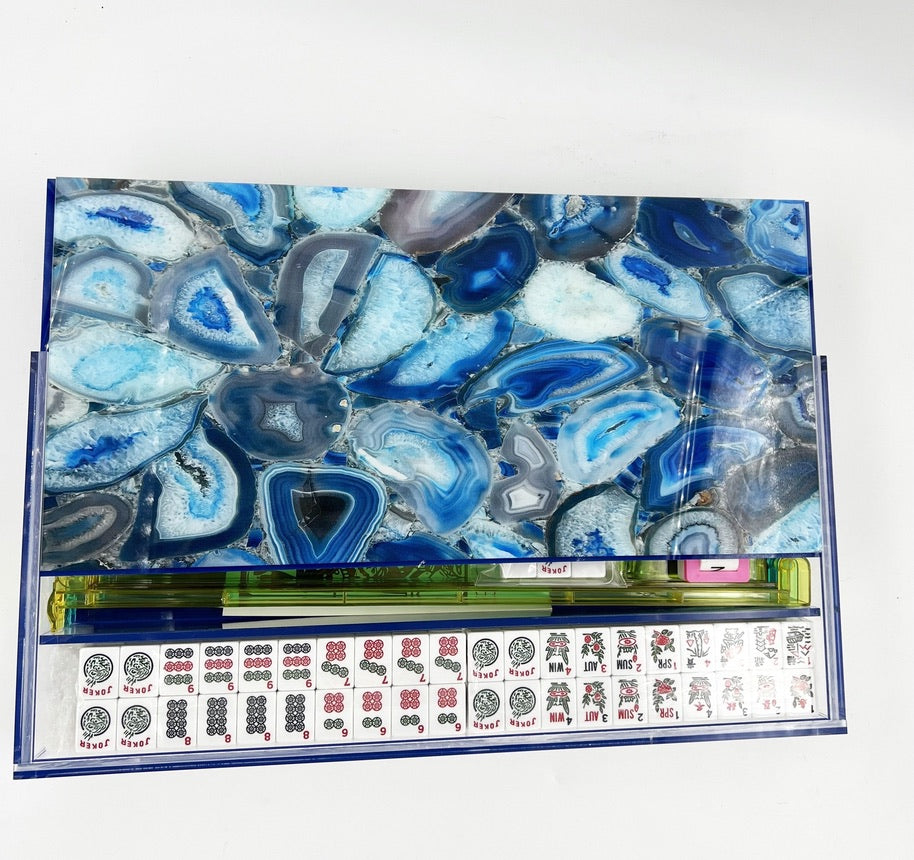 Blue Agate Lucite Mahjong Set