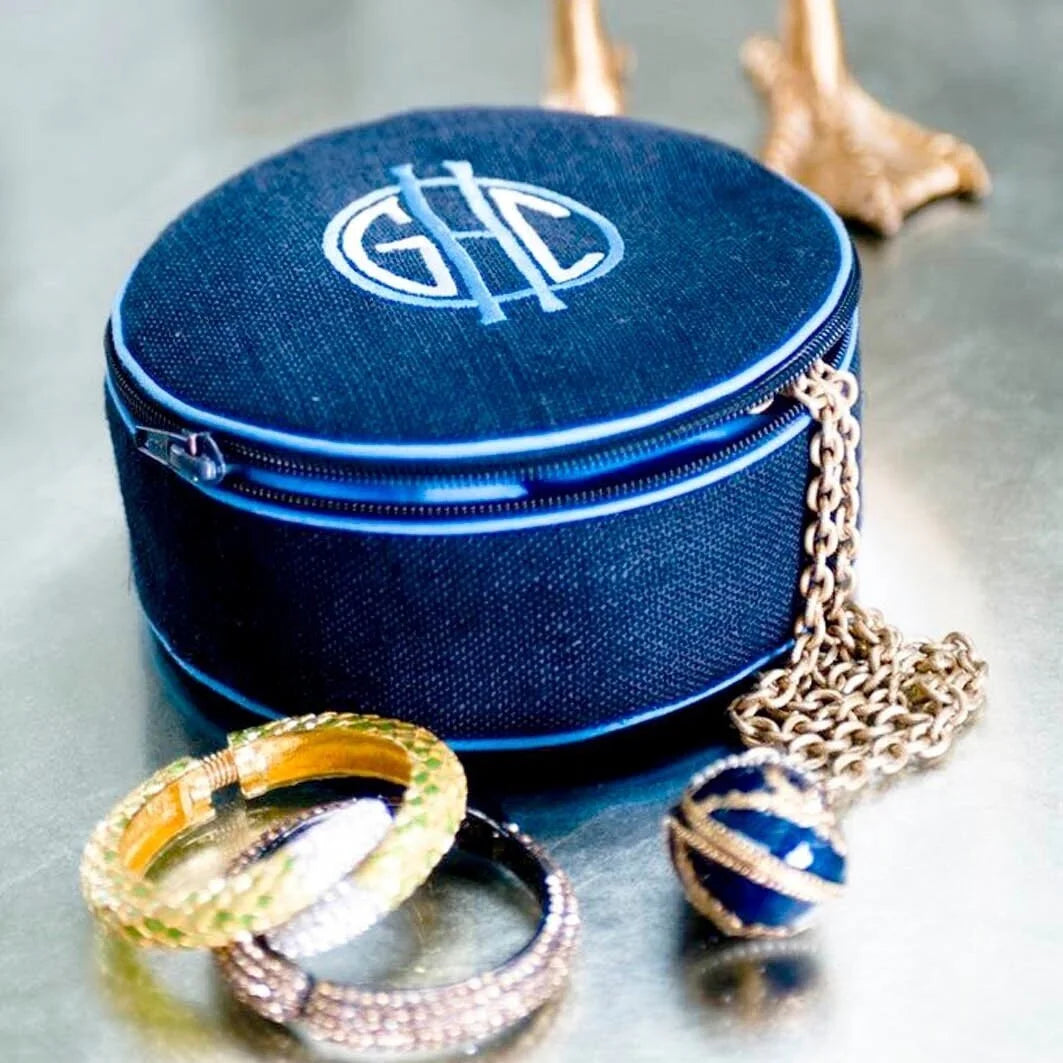 Monogrammed 7 Inch Round Jewelry Case by Jax Gifts