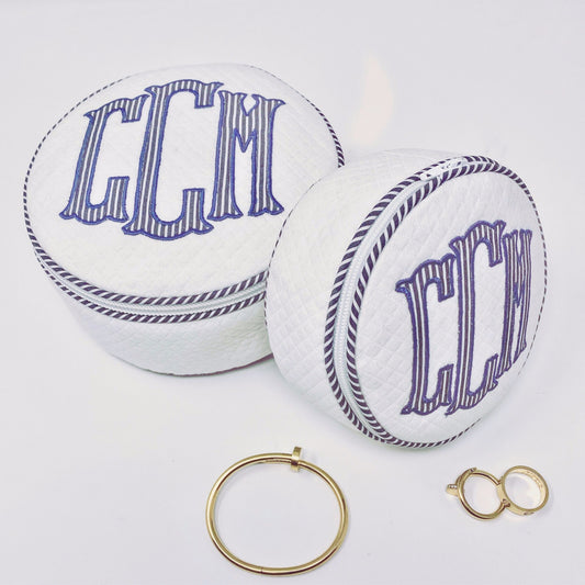 Monogrammed 7 Inch Round Jewelry Case by Jax Gifts