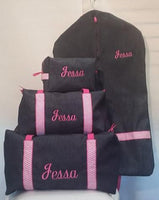 Denim Duffle with Hot Pink Stripes