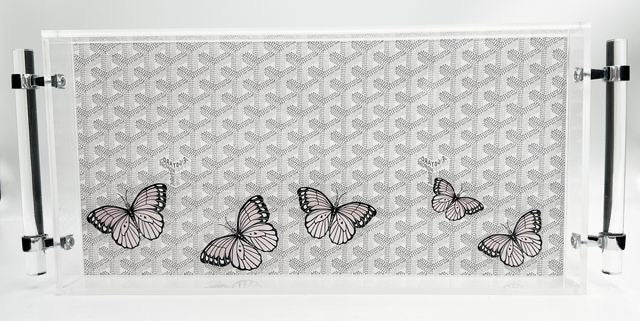 Lucite Tray- Grey Designer Inspired with Butterflies
