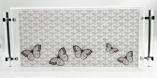 Lucite Tray- Grey Designer Inspired with Butterflies