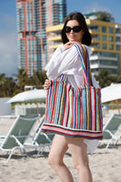 multi stripe beach bag