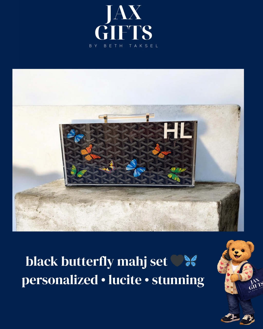 Personalized Black Butterfly Mahjong Set
