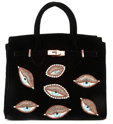 Black Velvet Evil Eye Petite Personalized Tote