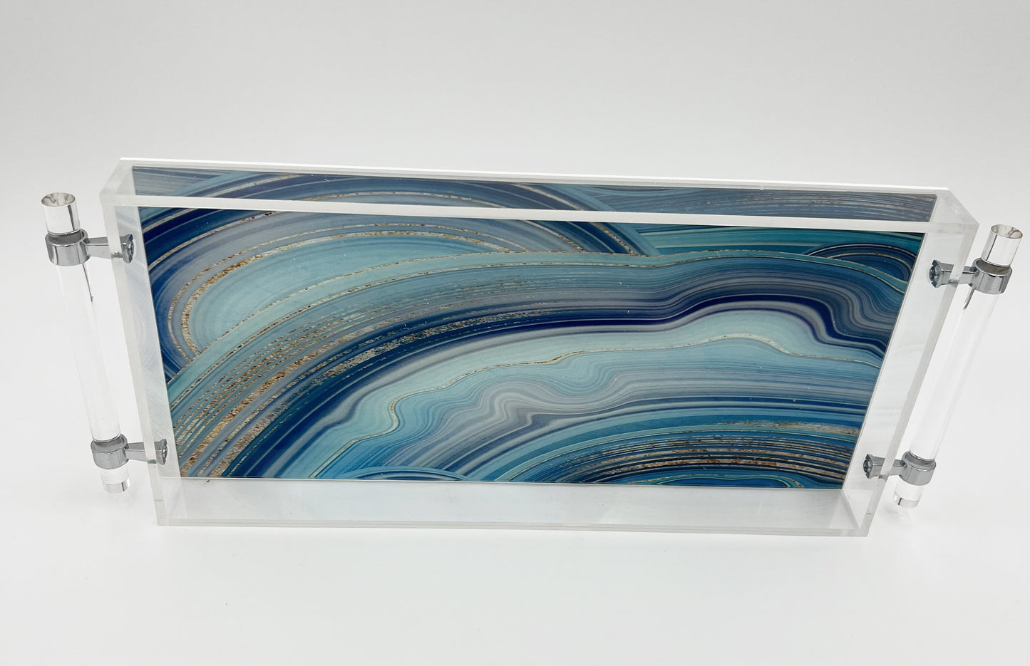 Blue Slice Lucite Tray with Handles