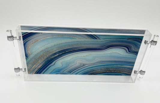 Blue Slice Lucite Tray with Handles