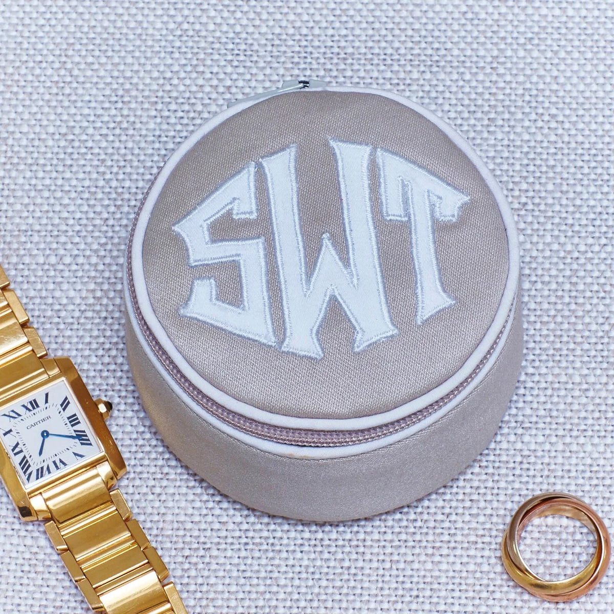 Monogrammed 3 Inch Round Jewelry Case by Jax Gifts