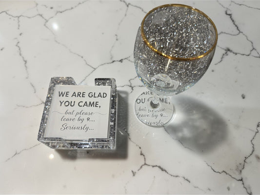 “Please Leave by 9” Custom Coaster Set