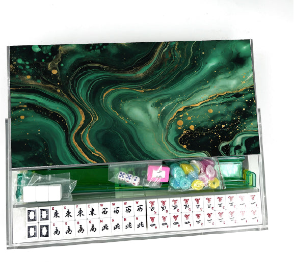Green & Gold Lucite Mahjong Set