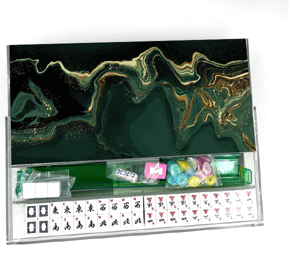 Green Printed Marble Lucite Mahjong Set