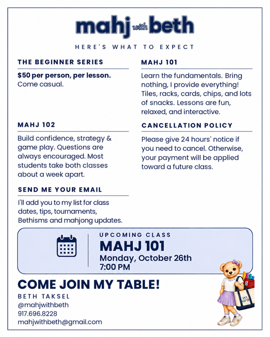 Mahjong Class – Monday, Oct 26 at 7:00 PM