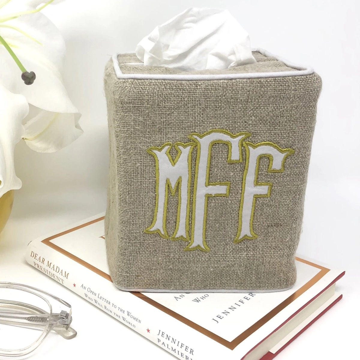 Monogrammed Tissue Box Cover by Jax Gifts