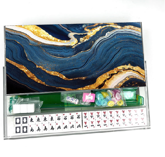 Navy & Gold Wave Lucite Mahjong Set