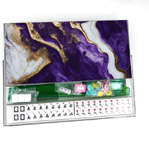 Purple & Gold Agate Lucite Mahjong Set
