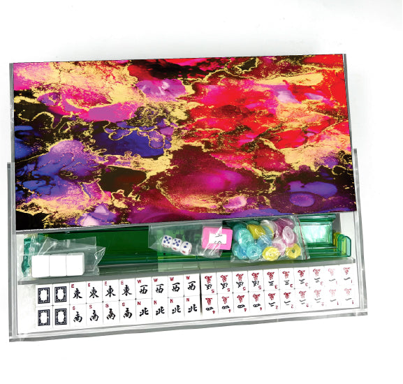 Red Purple Gold Dust Lucite Mahjong Set