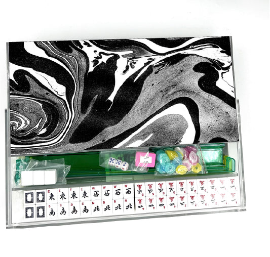 White & Black Swirl Lucite Mahjong Set