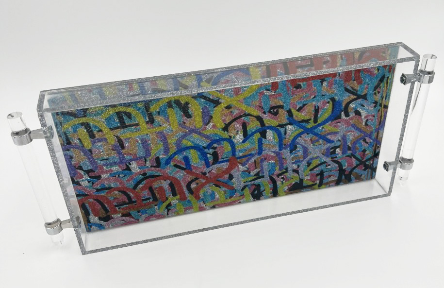 Ahava Graffiti Lucite Tray | 8" x 16" Acrylic Serving Tray