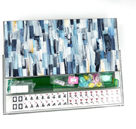 Blue Brushstroke Lucite Mahjong Set