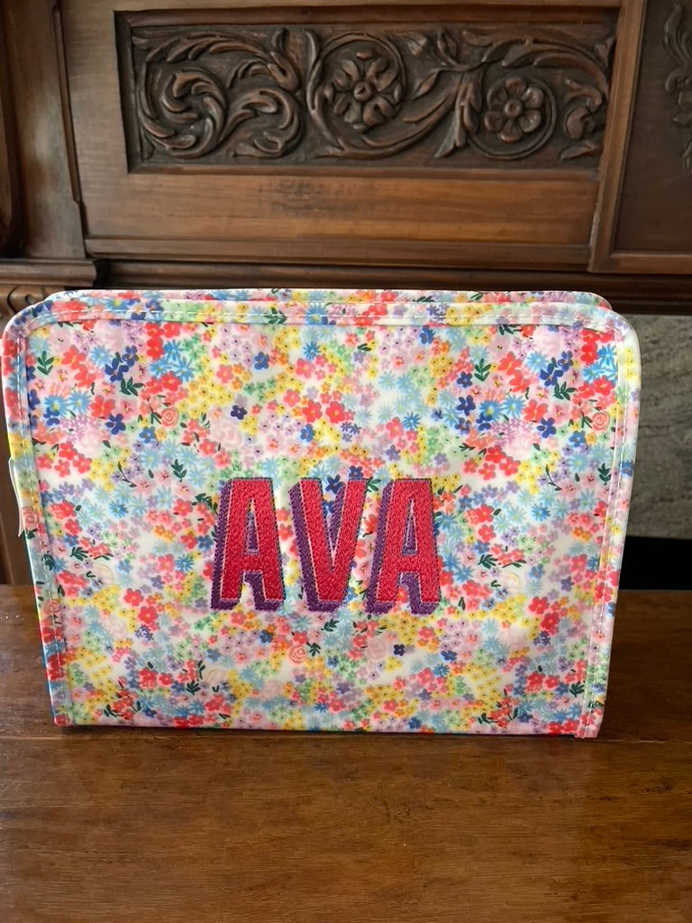 Large monogrammed cosmetic case personalized with custom initials