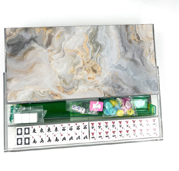 Grey & Blush Marble Lucite Mahjong Set