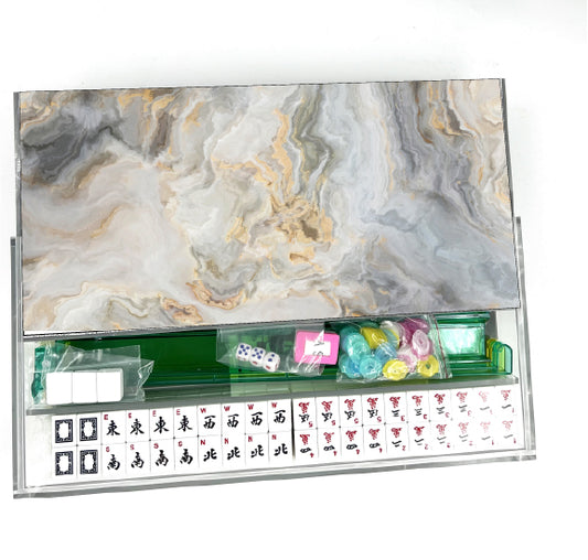 Grey & Blush Marble Lucite Mahjong Set