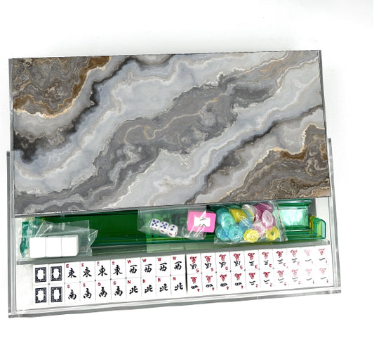 Grey & Bronze Marble Lucite Mahjong Set
