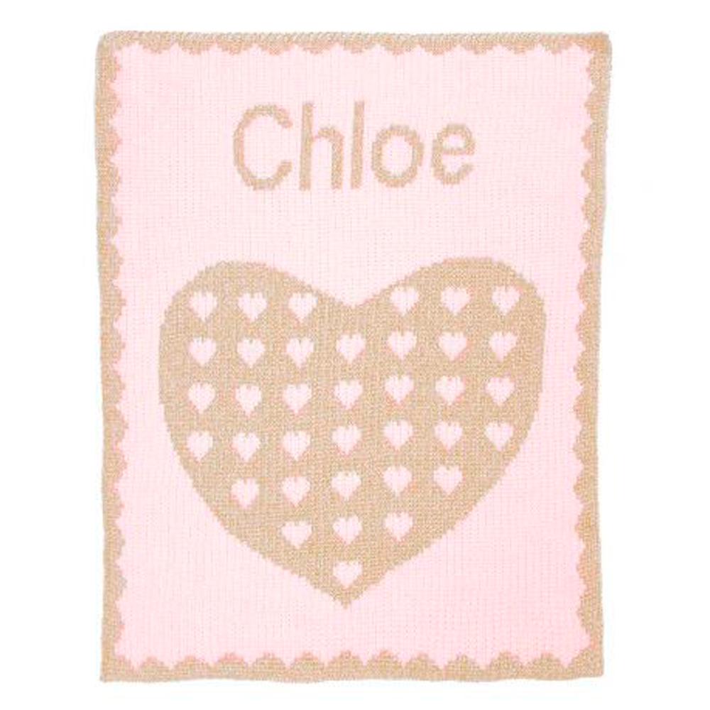 Personalized Metallic Heart on Heart baby blanket from Jax Gifts