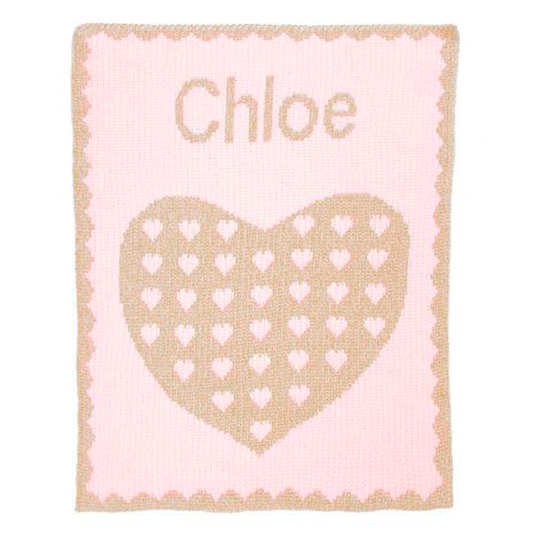 Personalized Metallic Heart on Heart baby blanket from Jax Gifts