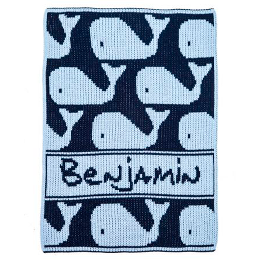 Personalized Many Whales baby blanket from Jax Gifts
