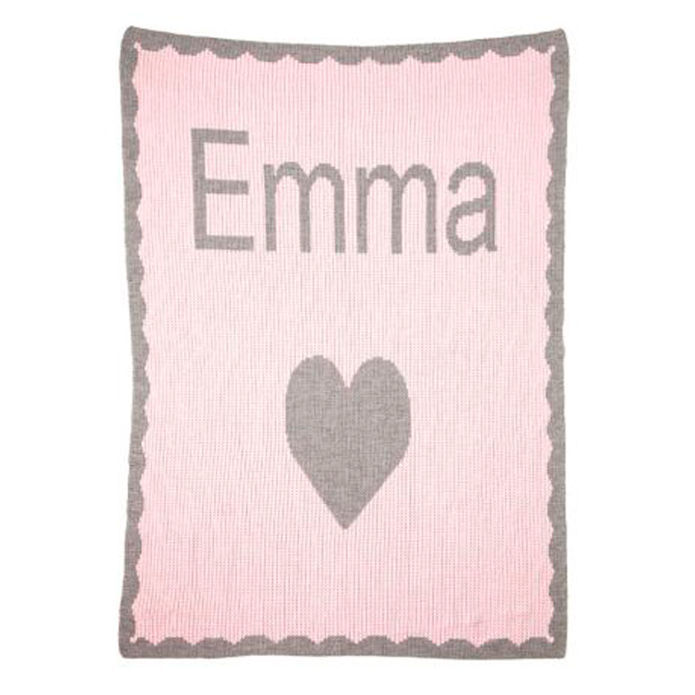 Personalized Single Heart and Scalloped Edge baby blanket from Jax Gifts