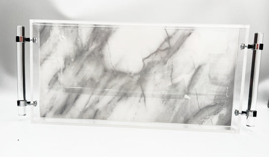 Marble Lucite Tray with Handles